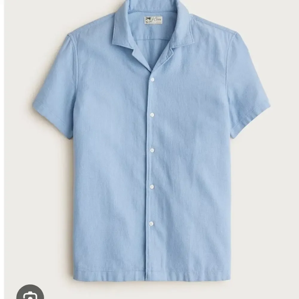 NWT J. Crew Short-Sleeve Textured Cotton Camp-Collar Shirt Blue M